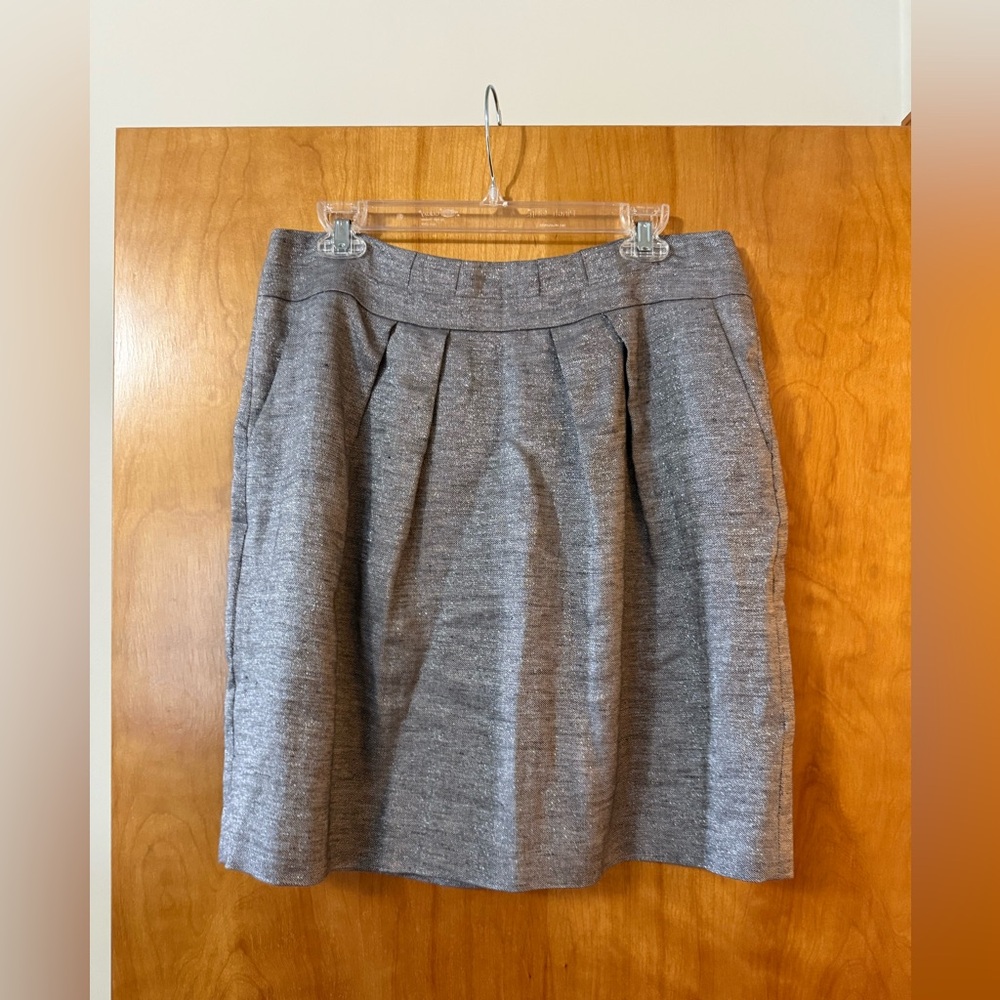 TALBOTS Metallic Silver Gray Skirt Pleated Linen Blend Pockets Party Petite 12P